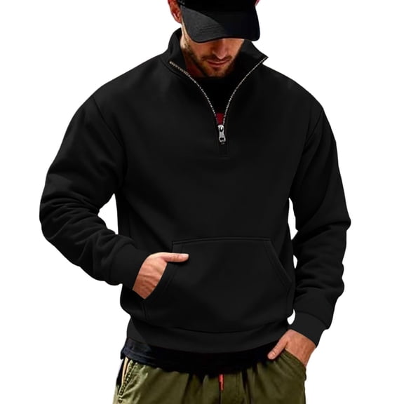 Atogsazn Men's 1/4 Zip Sweatshirt Casual Long Sleeve Pullover Sweater Fall Winter Tops Outerwear with Pocket Black L Fashion