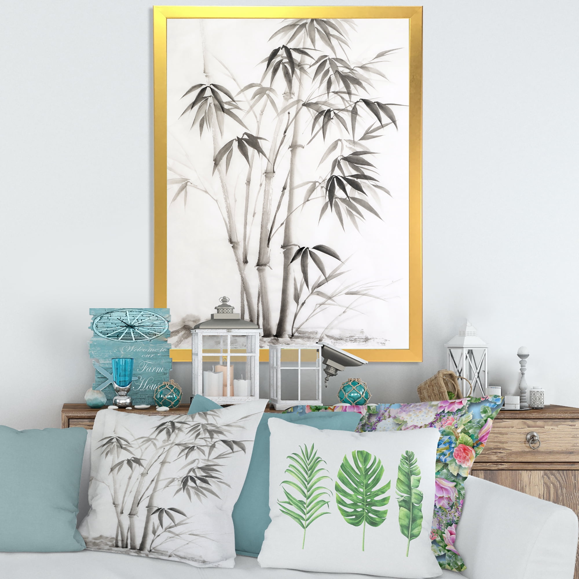 Designart 'Vintage Black and White Bamboo II' Traditional Framed Art Print