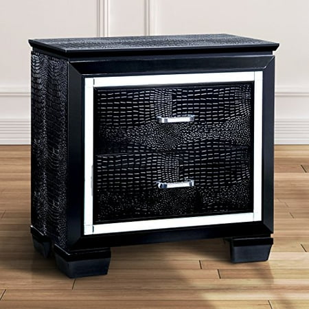 Crocodile Texture Base - ModHaus Living Modern Wood Crocodile Textured Nightstand End Table with 2 Drawers - Includes Pen (Black)