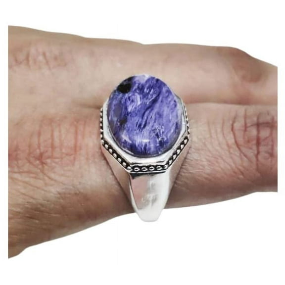 Charoite Mans Ring, Natural Purple Charoite Ring, Oxidized Silver Jewelry, 925 Silver Ring, Birthday Gift, Heavy Mens Ring, Arabic Design, Ottoman Style Ring, Christmas, Turkey Mens Signet Ring