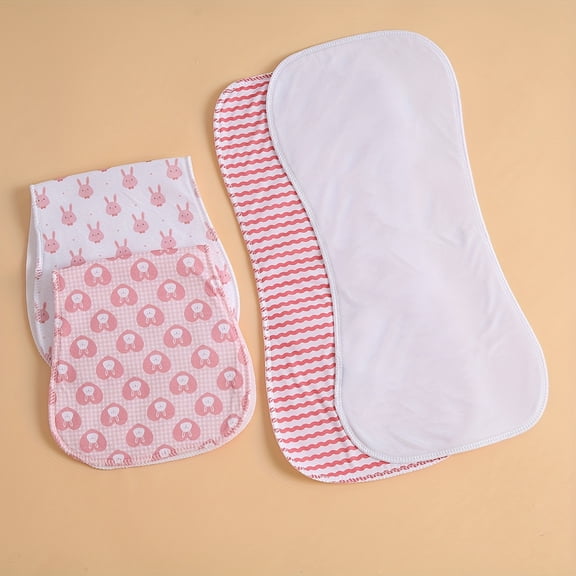 Set of 4 Breathable And Absorbent Baby Burp Cloths with Cute Patterns, Easy to Use