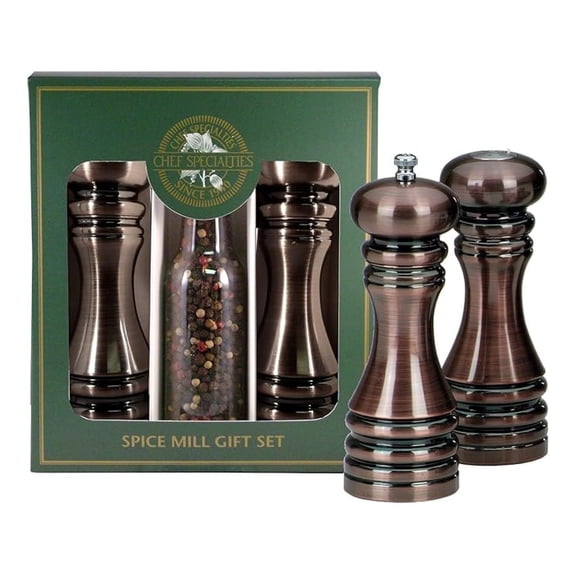 7 Inch Burnished Copper Pepper Mill and Salt Shaker Gift Set