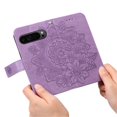 thumbnail image 6 of For Google Pixel 9 Pro 6.3" Seven Petal Flower Embossed Strong Magnetic Attachment/Closure, Card Slots/Pocket, PU Leather Flip Wallet Case With Hanging Rope,Purple,For Google Pixel 9 Pro, 6 of 8