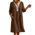thumbnail image 2 of Puyaiuu Womens Loose Casual Lace V Neck 3/4 Sleeve Midi Dress With Side Pockets Brown S Gift, 2 of 6