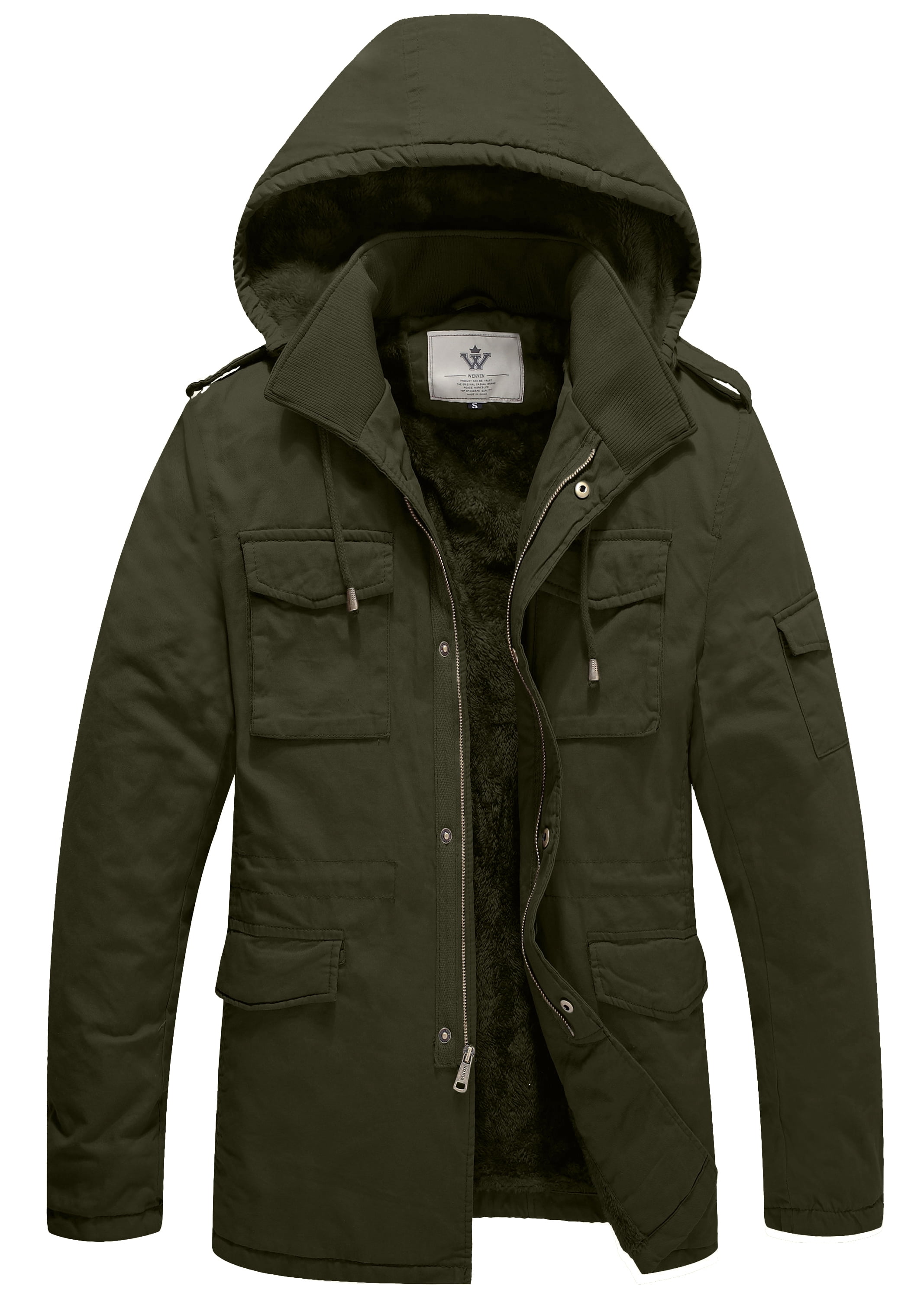 WenVen Men's Winter Fleece Jacket Hooded Thicken Military Style Warm Coat 