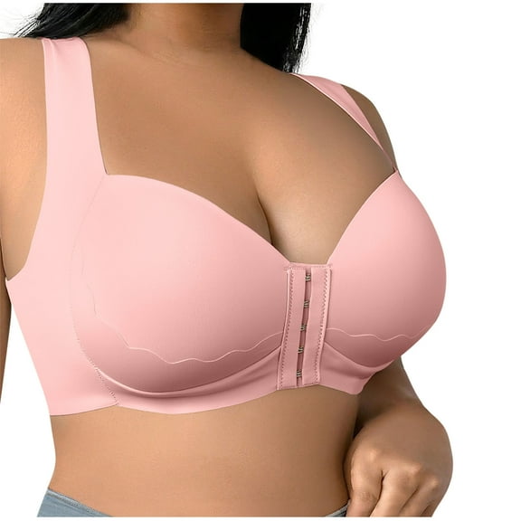 Wireless Bras for Women Plus Size Front Closure Anti Sagging Bralettes Full Coverage Push up Solid Color Everyday Bras (XL, Pink)