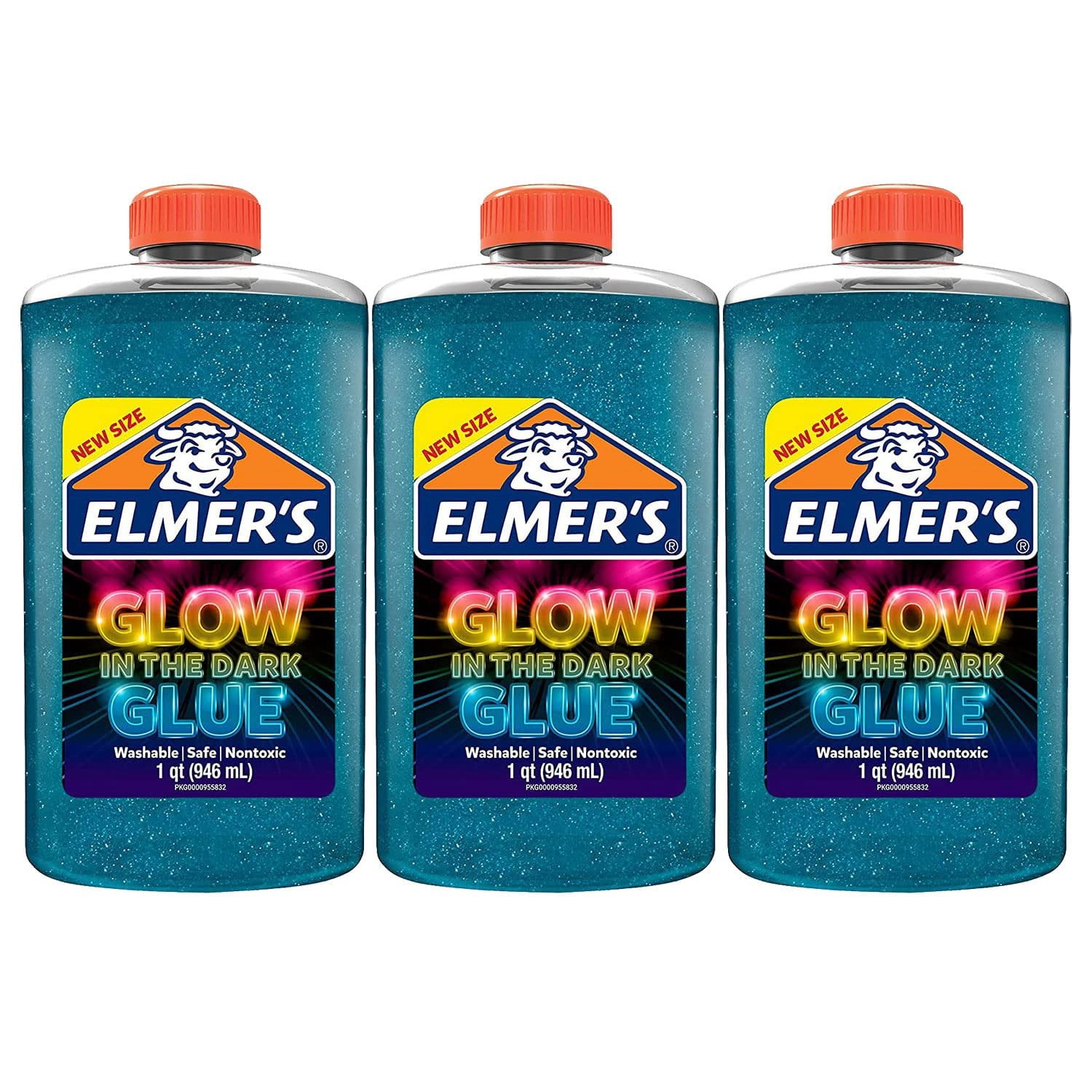 Elmers Glow in The Dark Liquid Glue, Washable, Blue, 1 Quart, Glue for Making Slime, 3Pack