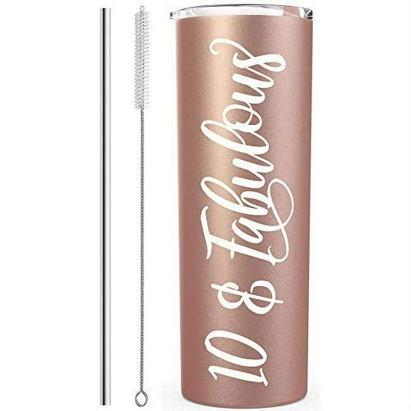 10 & Fabulous 20 Oz Stainless Steel Rose Gold Tumbler | Gifts For 10 Year Old Girl | 10Th Birthday Party Supplies For Girls | 10Th Birthday Gifts For Girls | 10Th Birthday Decorations | Birthday Gifts