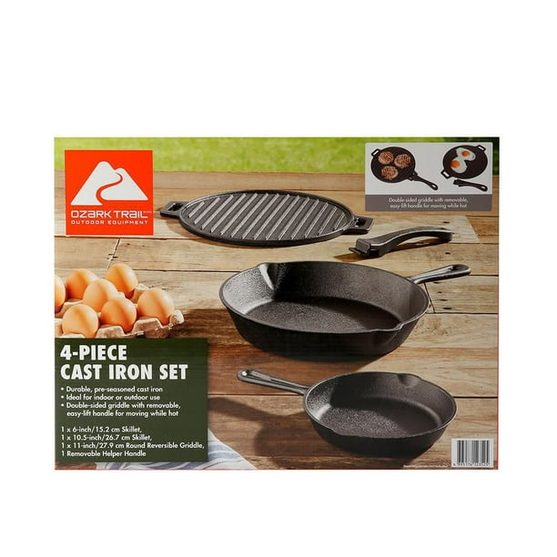 Lot De 4 Poêles à Gril En Fonte Pour Camping - Pré-assaisonnées Avec Poignées