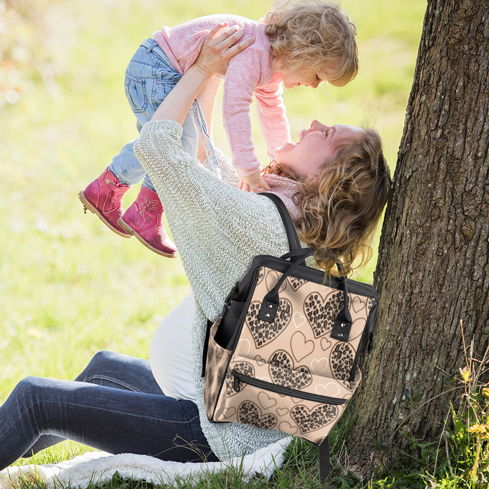 Leopard Diaper Bag Backpack for Mom, Large Capacity Travel Backpack, Multi-Pocket Backpack with Adjustable Straps, 15.7x11x7In