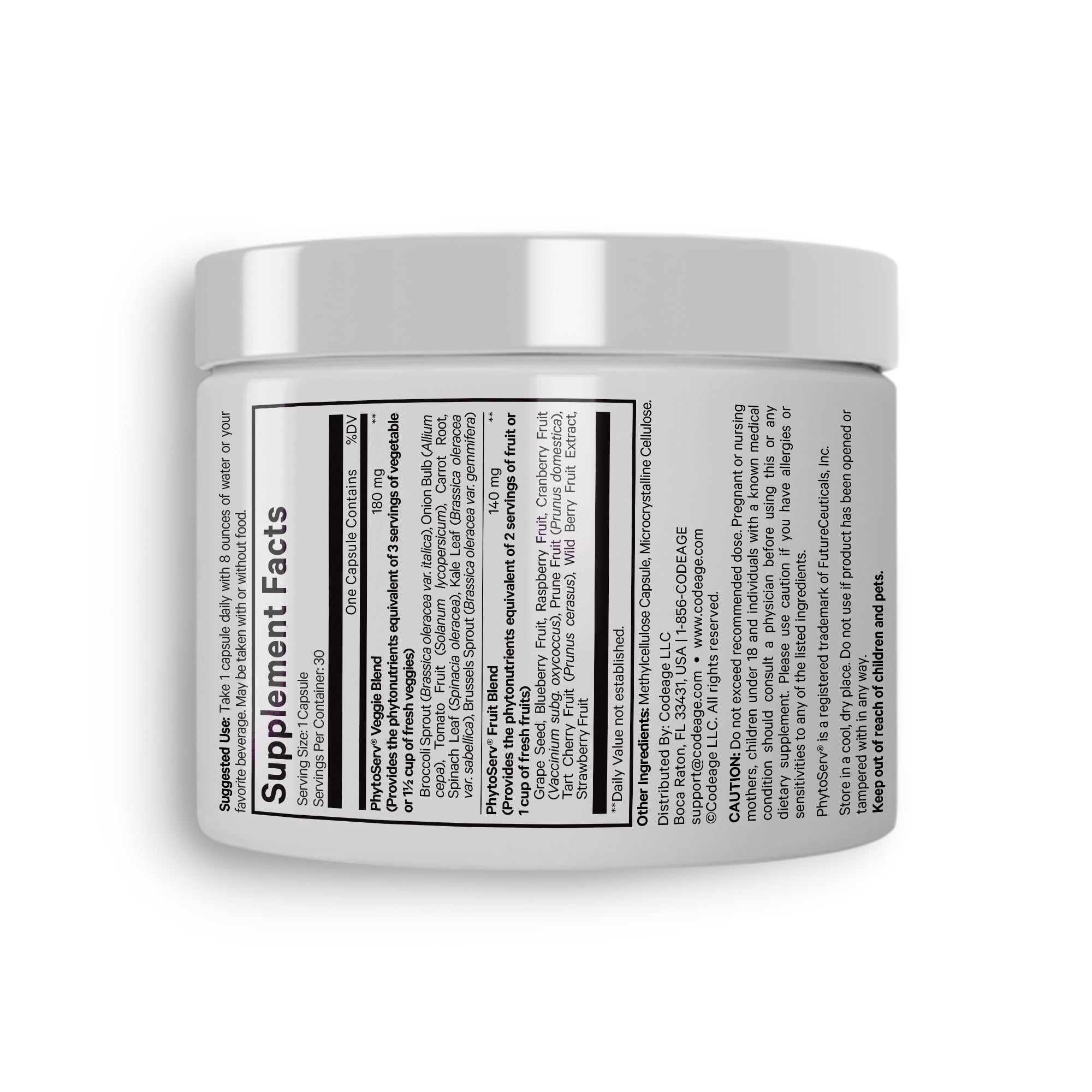 Codeage Instantfood Five a Day, 15 Fruits & Vegetables All-In-One Capsule, Whole Food Vegan Blend, 30 ct
