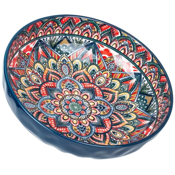 75 Oz Serving Bowls,Bohemian Style Large Porcelain Dishes for Entertaining Parties,Big Bowls for Eating Soup, Salad, Pasta, Fruit, Chips, 10.3 Inch Diameter