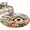 thumbnail image 2 of Retro Birdhouse Round Area Rug 3.3 FT, Non Slip Small Entryway Kitchen Mat, Pink Spring Floral Birds Vintage Washable Soft Circular Rug Non-Shedding Door Mat for Bathroom Playroom Kids Room, 2 of 9