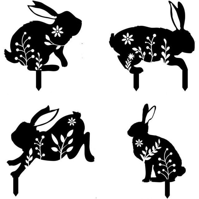 4er Set Osterhase Dekorationen - Acryl Gartenstecker en Kaninchen-Silhouette, Negro
