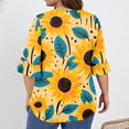 thumbnail image 5 of TQWQT Plus Size Tops for Women Clearance 4x-5x Tunic Summer Shirts Sunflower Print V Neck Pleated Ruffle 3/4 Sleeve Shirts Dressy Casual Blouse Cyan 5XL, 5 of 5