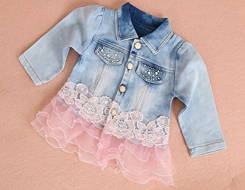 Peacolate Baby Girls 3-Piece Denim Clothing Set - T-Shirt, Denim Jacket, and Jeans, Pink, 1-2 Years