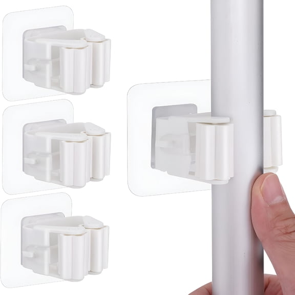 XIBUFE 2026 New 4 Pack Mop and Broom Holder Wall Mount,Self Adhesive Broom Gripper,No Drilling,Broom and Dustpan Hanger for Home,Kitchen,Bathroom,Garden,Garage