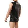 thumbnail image 2 of Men Shiny Leather Tank Top, Soft Matte Leather, Plus Size 3XL, Male Black Leather Sleeveless Shirt, 2 of 6
