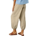 thumbnail image 5 of Capreze Cotton Linen Pants for Women Summer High Waisted Drawstring Capri Pants Wide Leg Cropped Pant with Pocket Khaki 3XL, 5 of 8