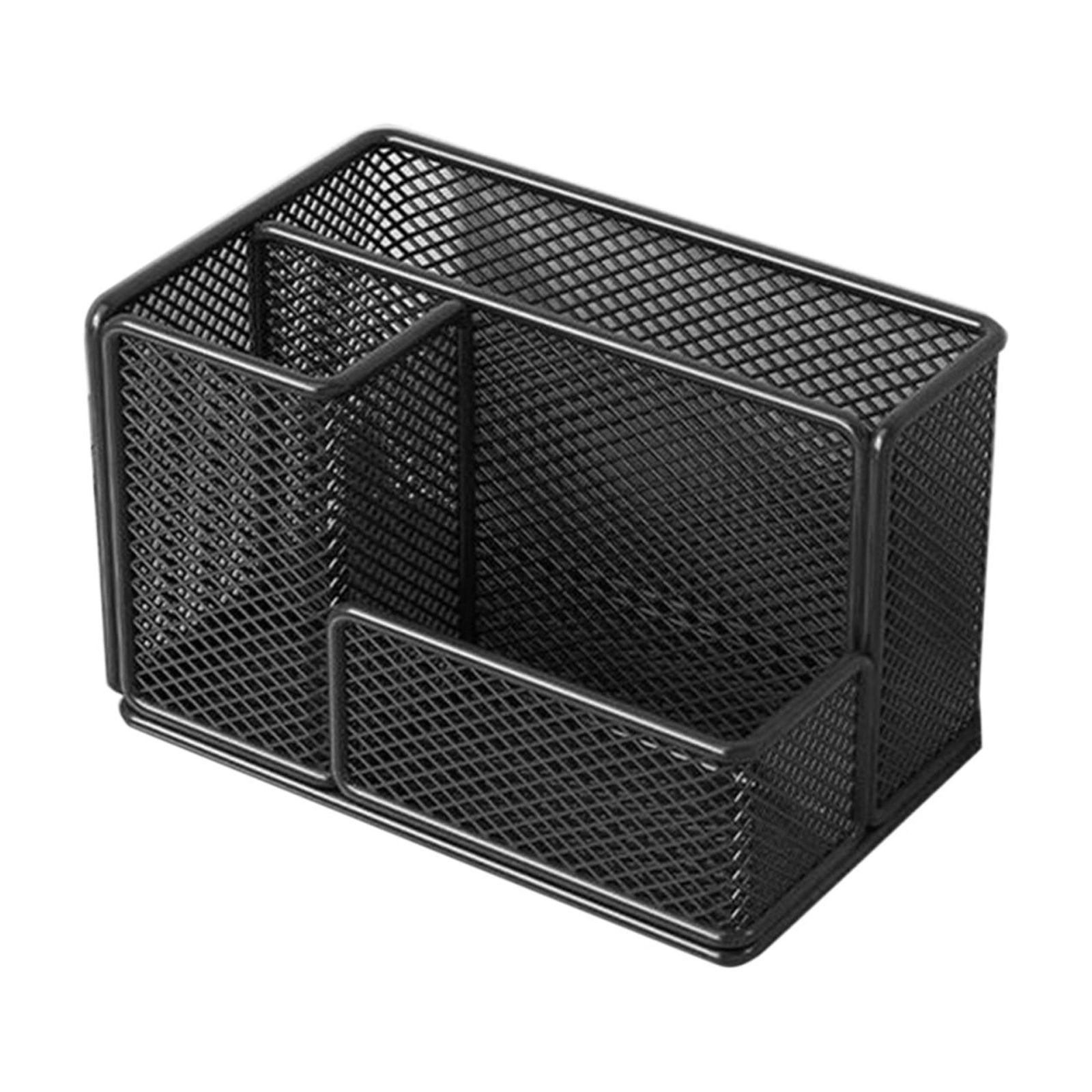 Mesh Pen Pencil Holder Desk Organizer, 3 Compartment Wire Desktop Pen Pencil Cup Caddy Office Supplies Desk Accessories for Home Office, Black