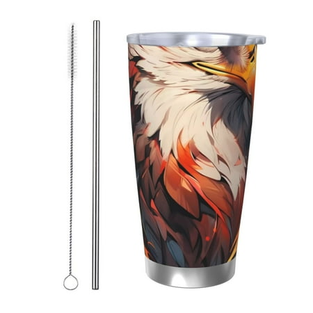 

Ocsxa Colorful Abstract Eagle Pattern 20oz Travel Coffee Mug with Flip Lid Stainless Steel Insulated Insulated Coffee Mug Thermal Cup with Splash Proof Sliding Lid-Straw Two-piece Set
