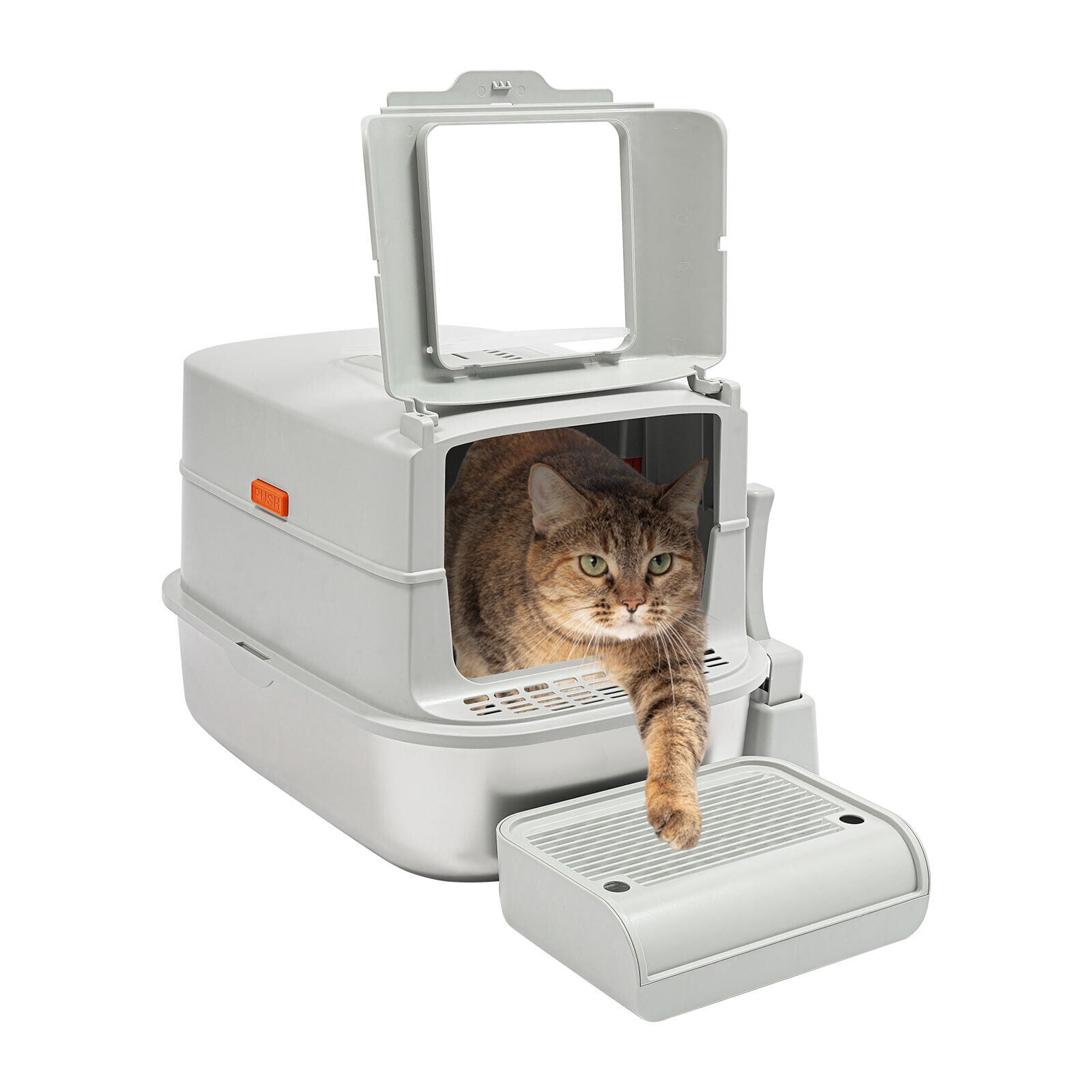 20L Stainless Steel Cat Litter Box - Enclosed/Semi-Open Design with Splash Guard & Deodorizer Compartment (Fits Cats Up to 22lbs)