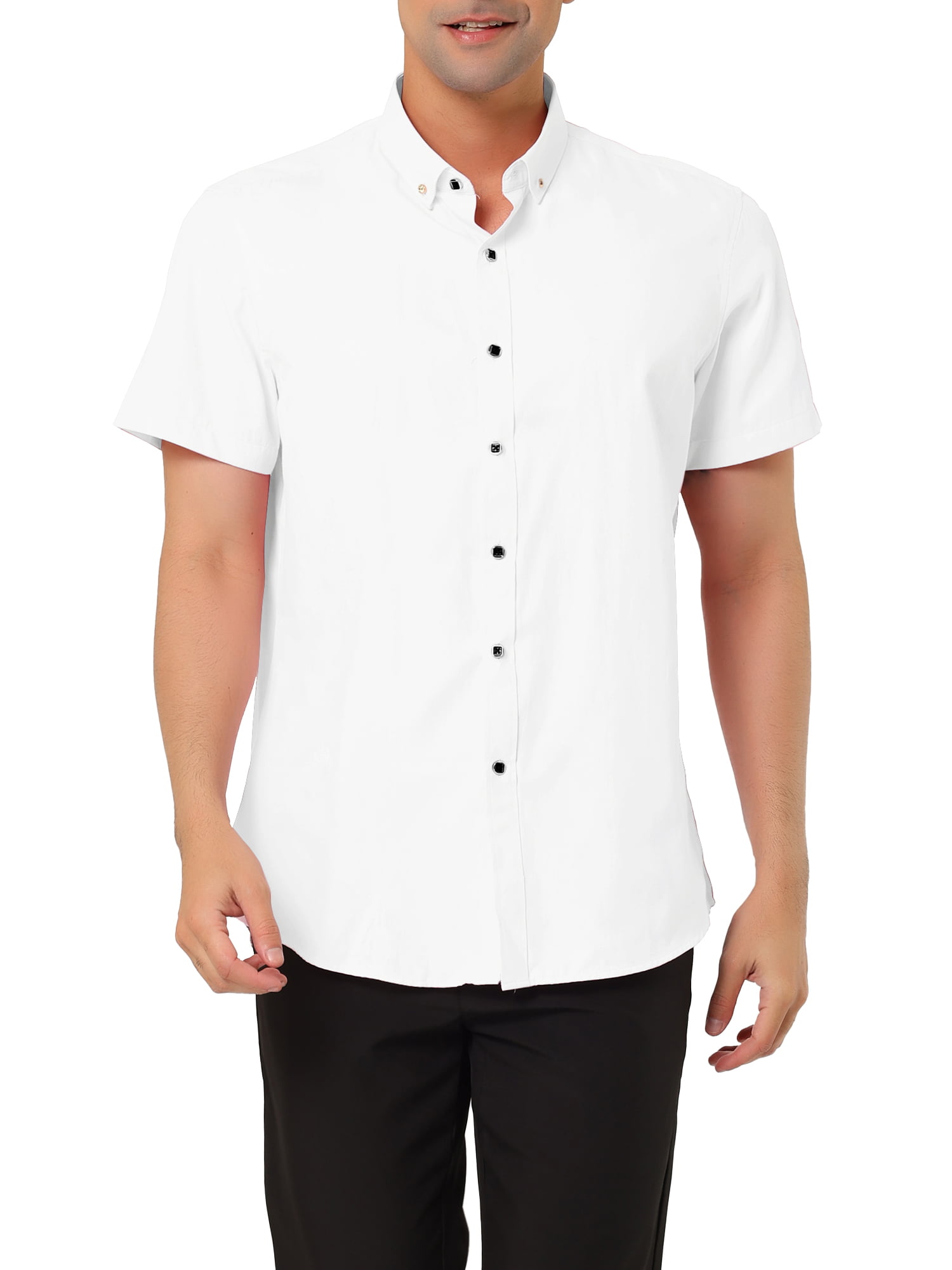 YYear Mens Casual Easy-Care Short Sleeve Button Up Oversized Dress Shirts 