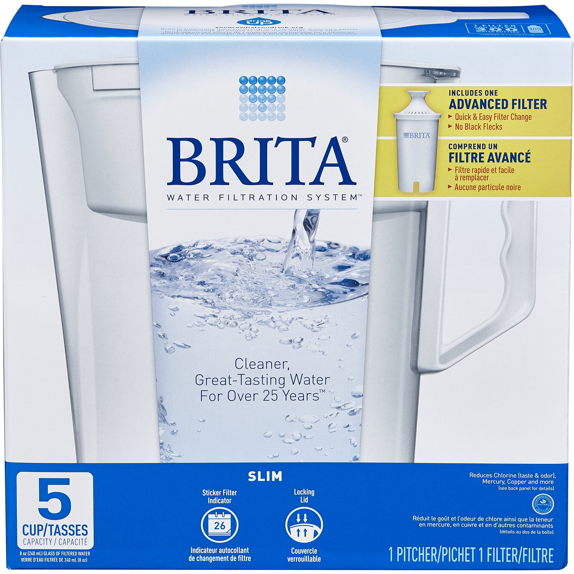 Brita Slim Water Pitcher with 1 Filter, BPA Free, White, 5 Cup - image 4 of 5