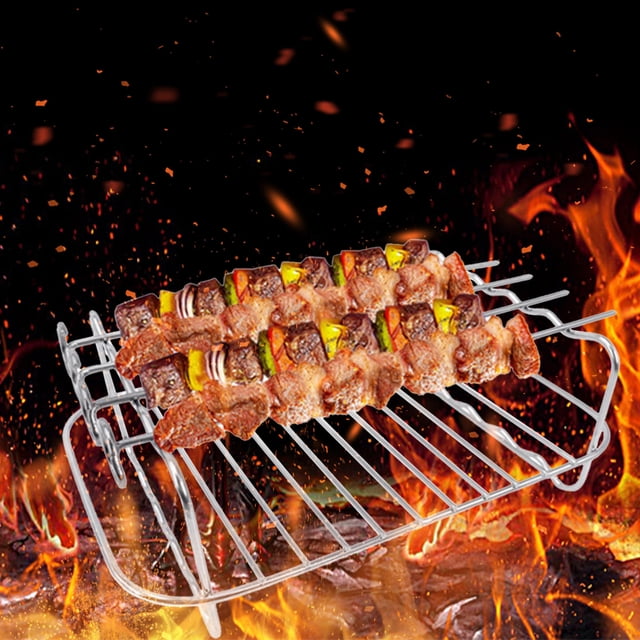 Stainless Steel Air Fryer Rack with Hanging Grill & Skewers - 20cm Vertical Double Layer Design for Chicken, Ribs, Vegetables - 304 High-Temp Resistant Accessory Akmoler | Metal, Colorful