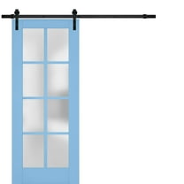 Sturdy Barn Door Frosted Glass | Veregio 7412 Aquamarine | 6.6FT Rail Hangers Heavy Hardware Set | Solid Panel Interior Doors-36" x 96"-Black Rail
