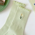 thumbnail image 3 of Diufon Cotton Socks for Women Casual Cute Embroidery Ruffle Sock Colorful Fashion Middle Tube Crew Socks, 3 of 4
