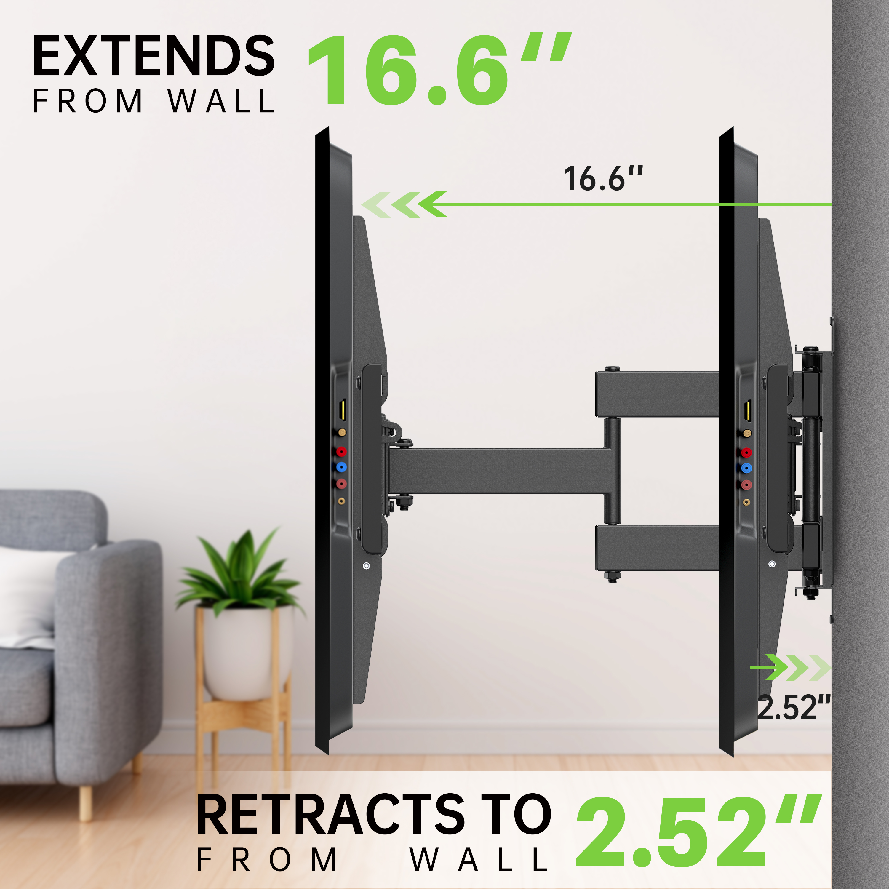 USX MOUNT Full Motion TV Wall Mount for 47-90 inch TVs Universal Swivels Tilts Extension Leveling Hold up to 132lb Max VESA 600x400mm, 16" Wood Stud - image 5 of 9