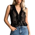 thumbnail image 2 of Boho Tank Tops for Women Summer Lightweight Mesh Half Zip Ruffle V Neck Sleeveless Shirt Casual Blouse, 2 of 6