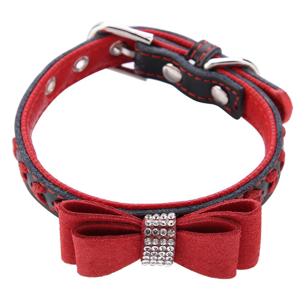 Mgaxyff Bow Tie Rhinestone Studded Dog Collar Soft PU Pet Necklaces, Rhinestone Studded Dog