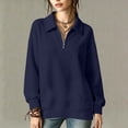 thumbnail image 2 of Edvintorg Women's Sweatshirt Long Sleeve Sweat Shirts Turndown Collar Sweatshirts Pullover Top with Zipper Womens Clothing S-2XL Navy, 2 of 6
