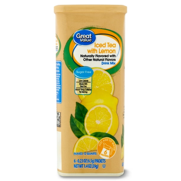 Great Value SugarFree Iced Tea with Lemon Drink Mix, 0.23 oz, 6 count