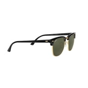 Ray-Ban Unisex Size 51 Square Clubmaster Classic Sunglasses with Case, Black on Arista/G-15 Green