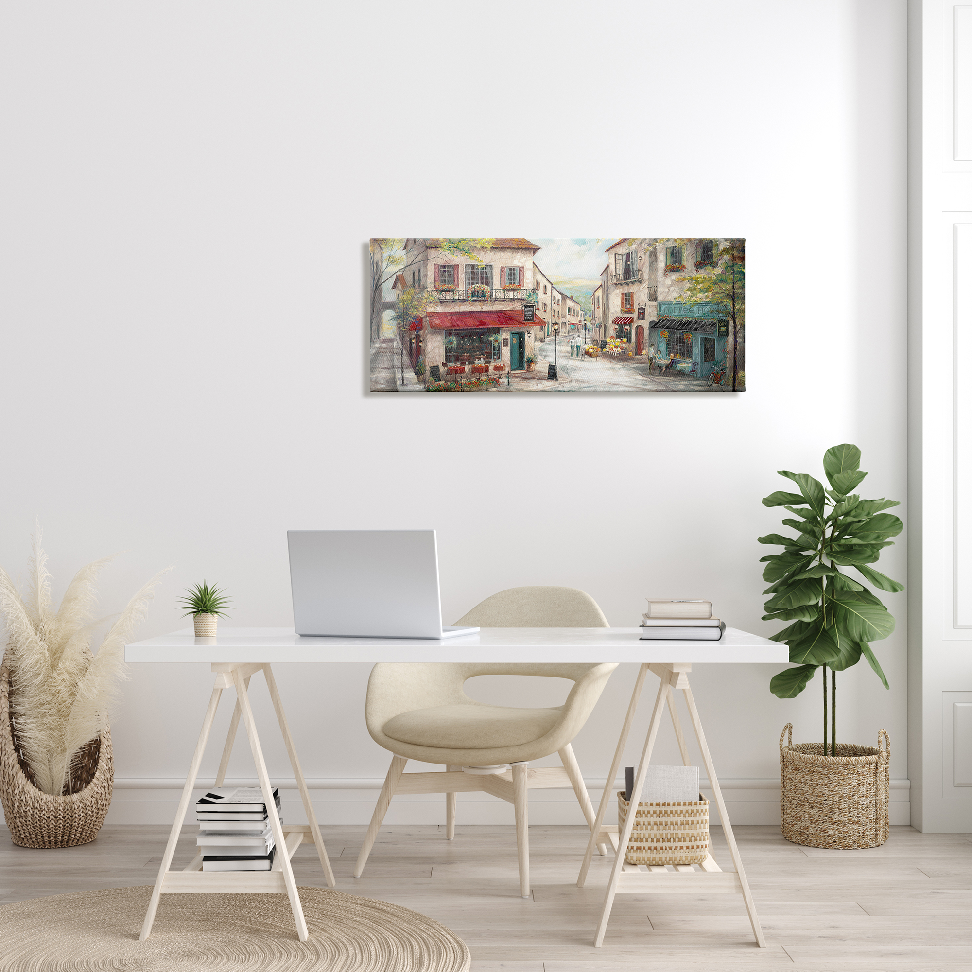 Stupell Industries Traditional Town Square Landscape Vintage Bistro Architecture, 40 x 17, Design by Ruane Manning