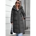 thumbnail image 3 of Women's Winter Black Hooded Stand Collar Long Down Jacket - Internal/External Pockets, Windproof Waterproof Warm, S, 3 of 11