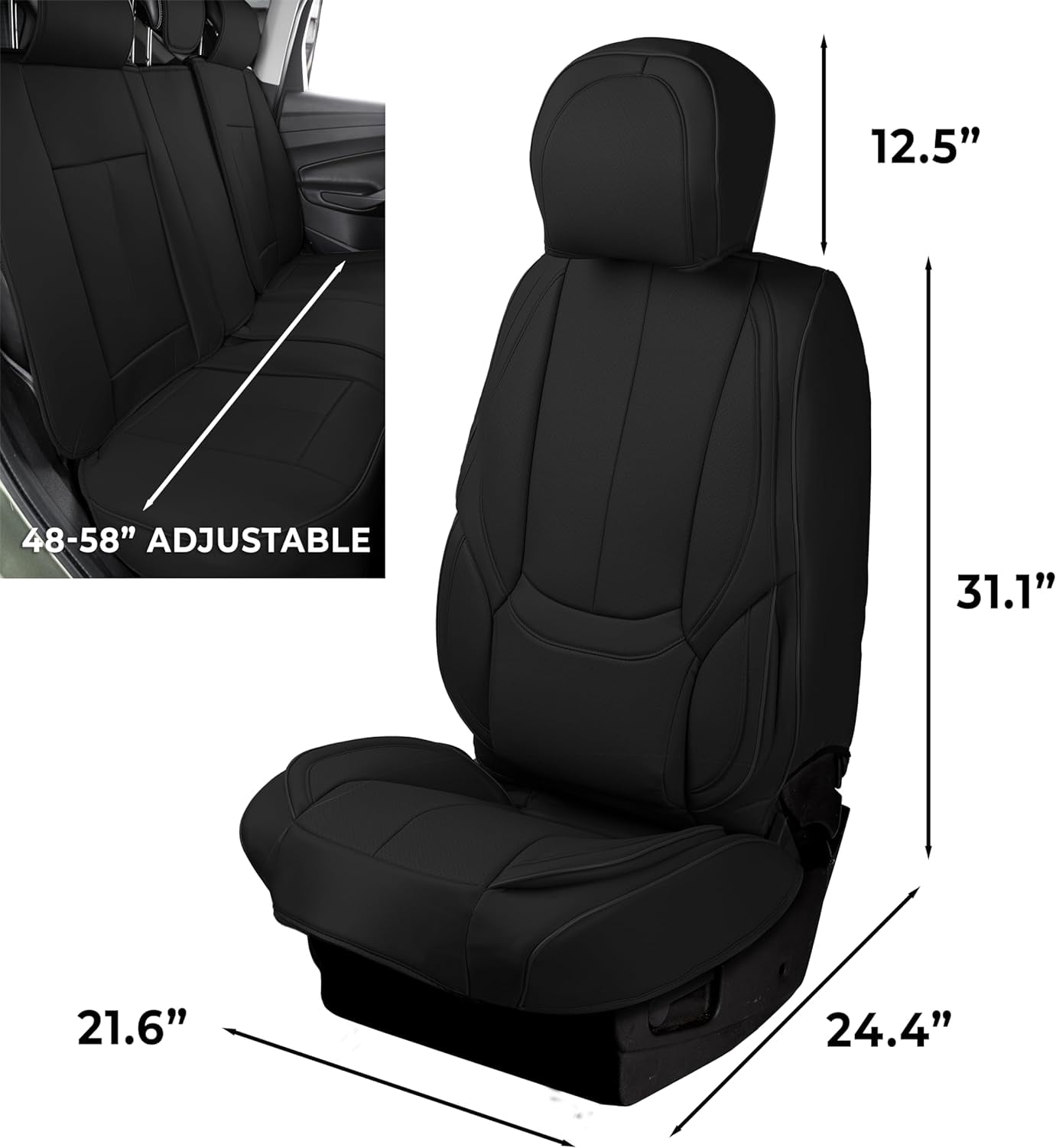 Zone Tech Full Set of 5 Seat Covers for Cars Waterproof Nappa Leather - Black