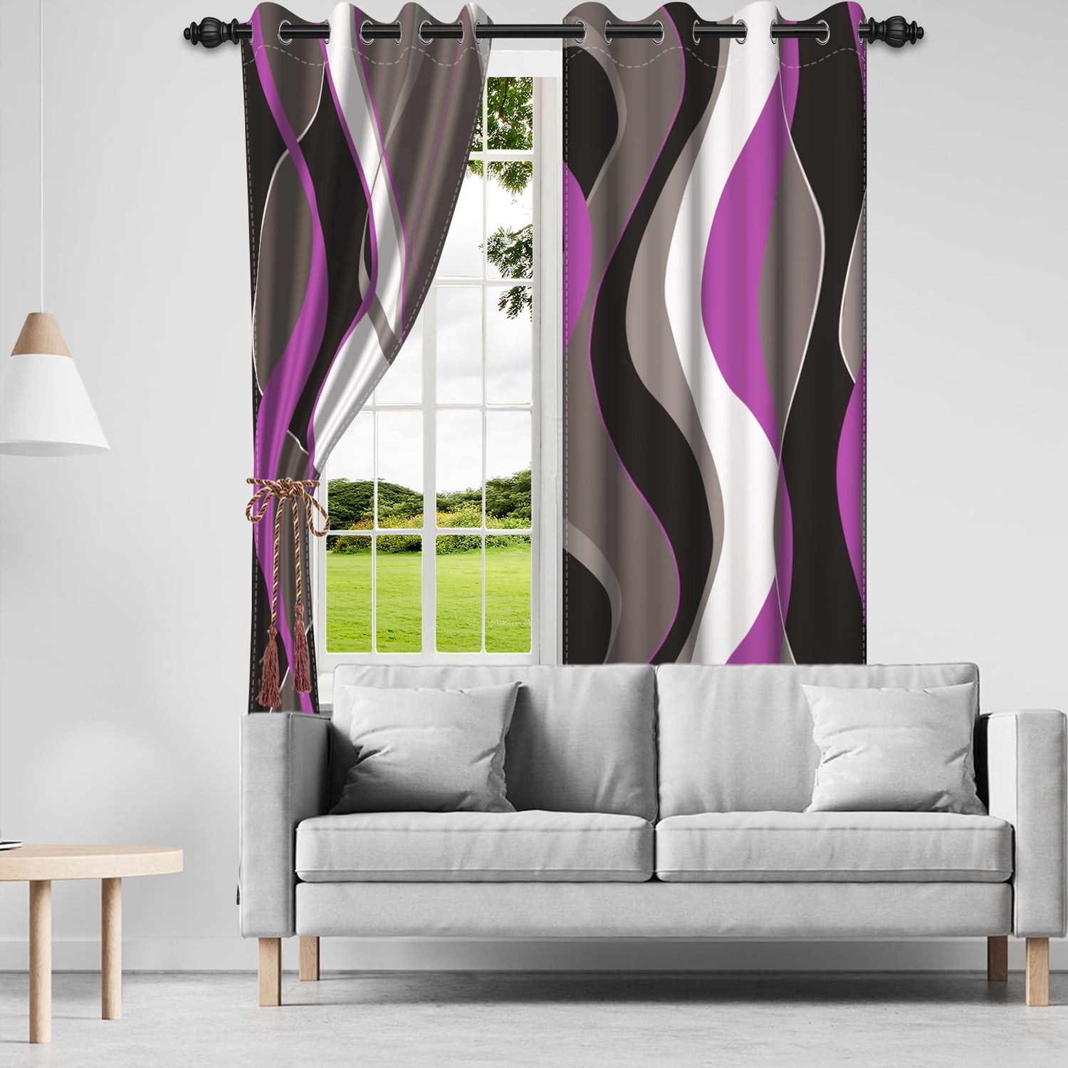 Lfeey Blackout Curtains Purple Black for Bedroom, Room Darkening Thermal Curtain, 52x63 inch Grey 2 Panels