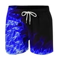 thumbnail image 4 of Yieetim Blue Mens Swim Trunks, Summer Striped Hawaiian Printed with Pockets Elastic Waist Drawstring Beach Shorts, Lightweight Comfortable Fits Quickly Dry Swim Shorts, 4 of 5
