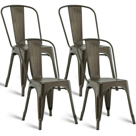 Costway Set of 4 Dining Side Chair Stackable Bistro Cafe Metal Stool (Best Outdoor Dining Chairs)