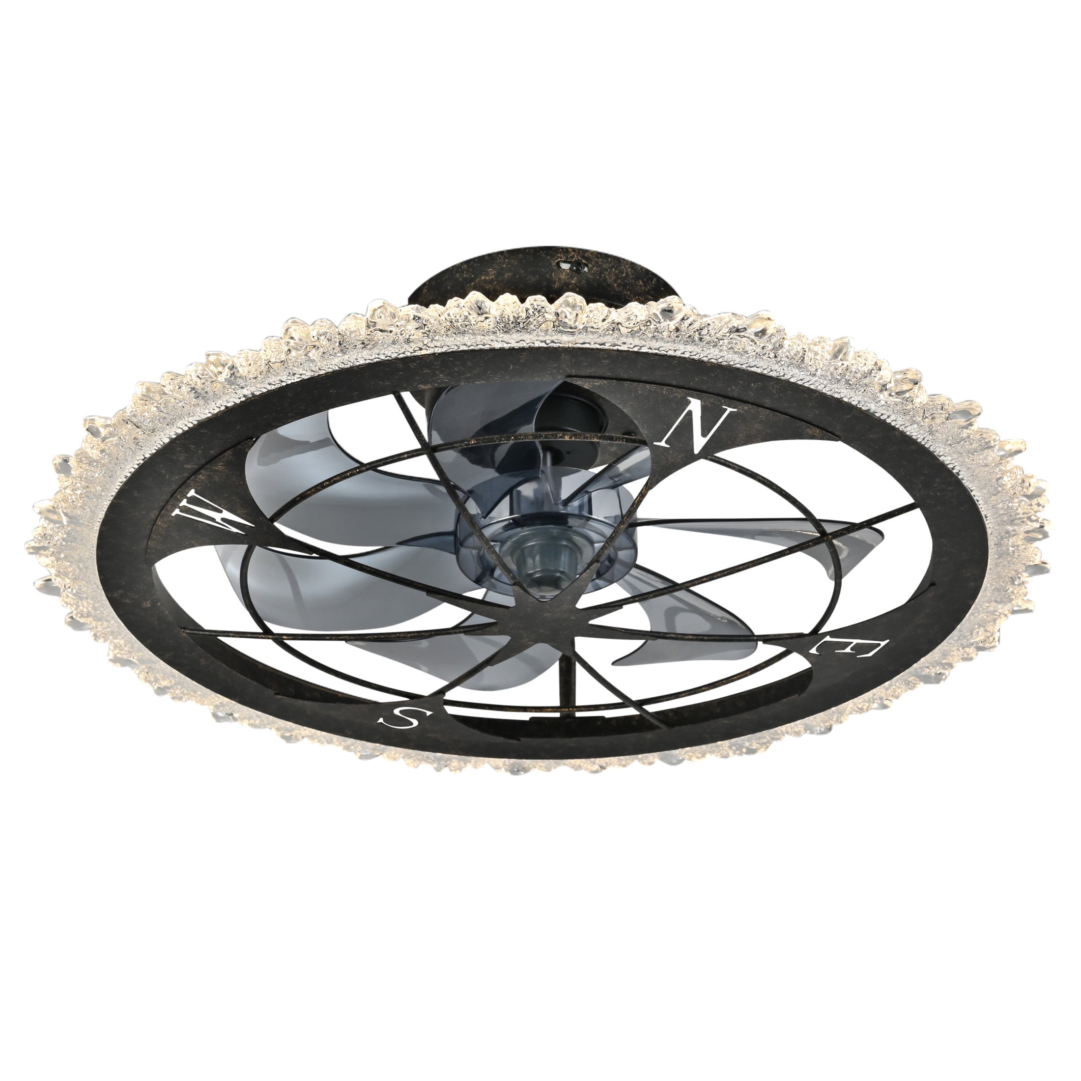 GDF Studio 21" Vintage Caged Ceiling Fan with LED Lights, Remote & App Control, Rustic Flush Mount Fandelier, Antique Black