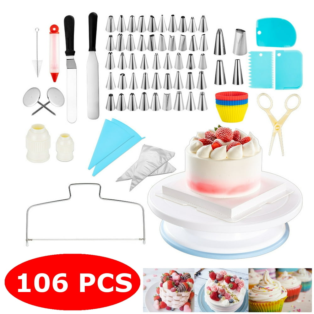 106Pcs Cake Decorating Supplies Kit w/ 52 Piping Tips, 3 Cake Scrapers