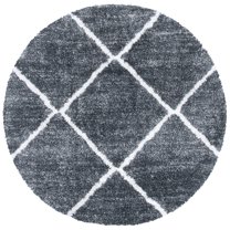SAFAVIEH August Romayne Diamond Shag Area Rug, Dark Grey/Ivory, 6'7" x 6'7" Round