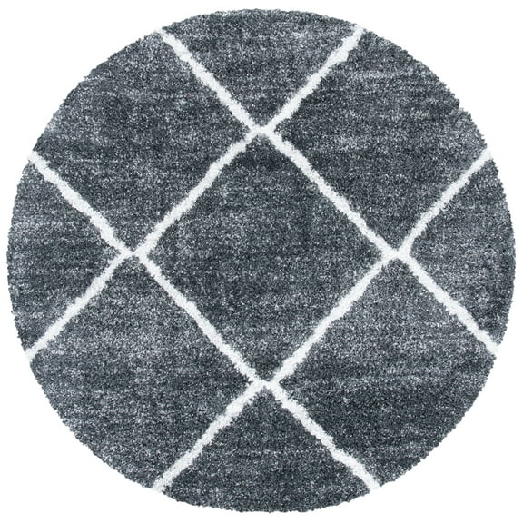 SAFAVIEH August Romayne Diamond Shag Area Rug, Dark Grey/Ivory, 6'7" x 6'7" Round
