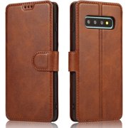 QLTYPRI for Samsung Galaxy S10e Case Premium PU Leather Simple Wallet Case TPU Bumper Card Slots Kickstand Magnetic Closure Shockproof Flip Cover for Galaxy S10e - Brown