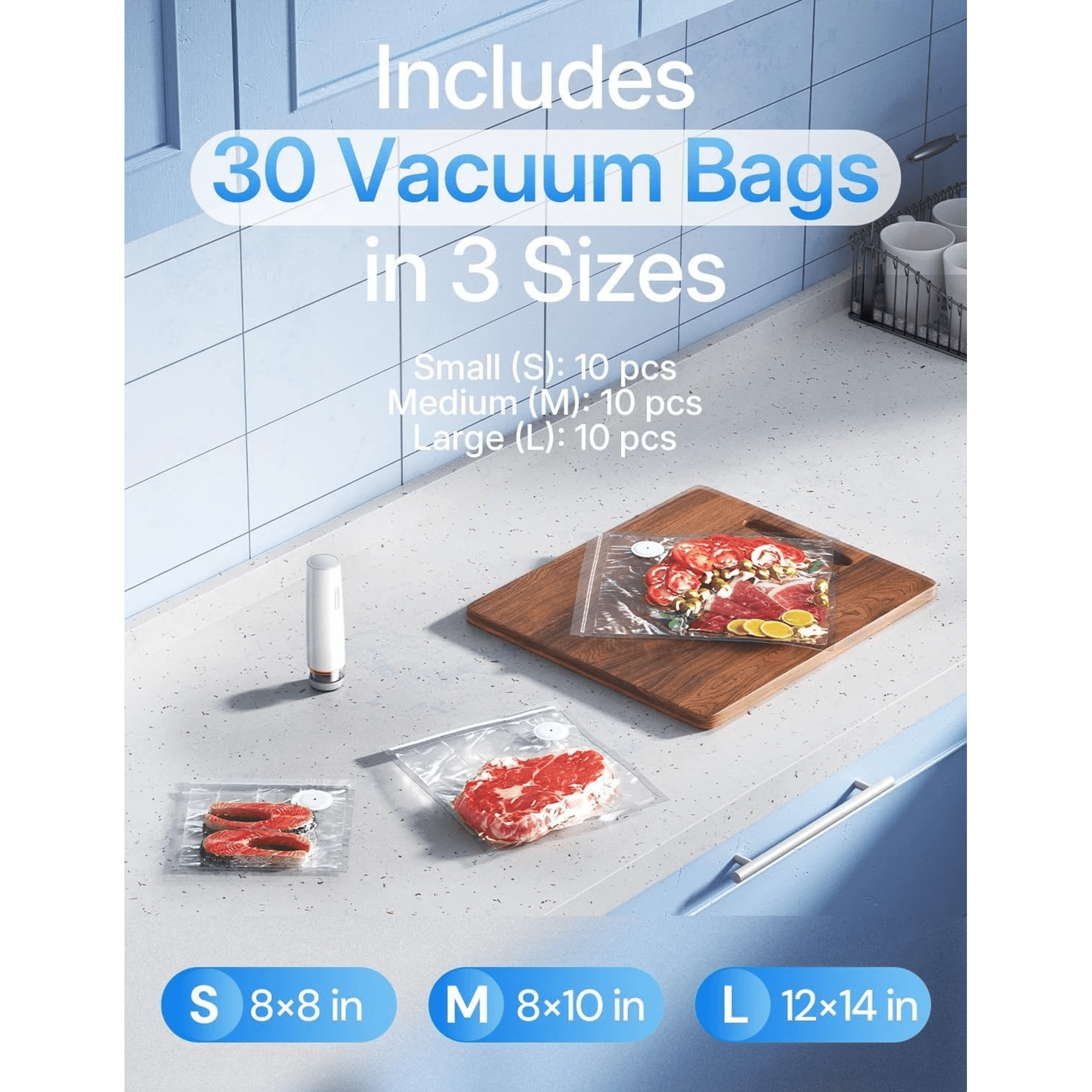 Vacuum Sealer for Food with 30 Reusable Vacuum Bags, 6X Freshness Lock, Cordless Compact Handheld Vacuum Sealer Machine for Kitchen