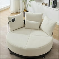 JERFIT Modern Oversized Round Swivel Chair for Two with Pillows, 360° Rotating Lounge Accent Chair, Beige Fabric Sofa for Living Room